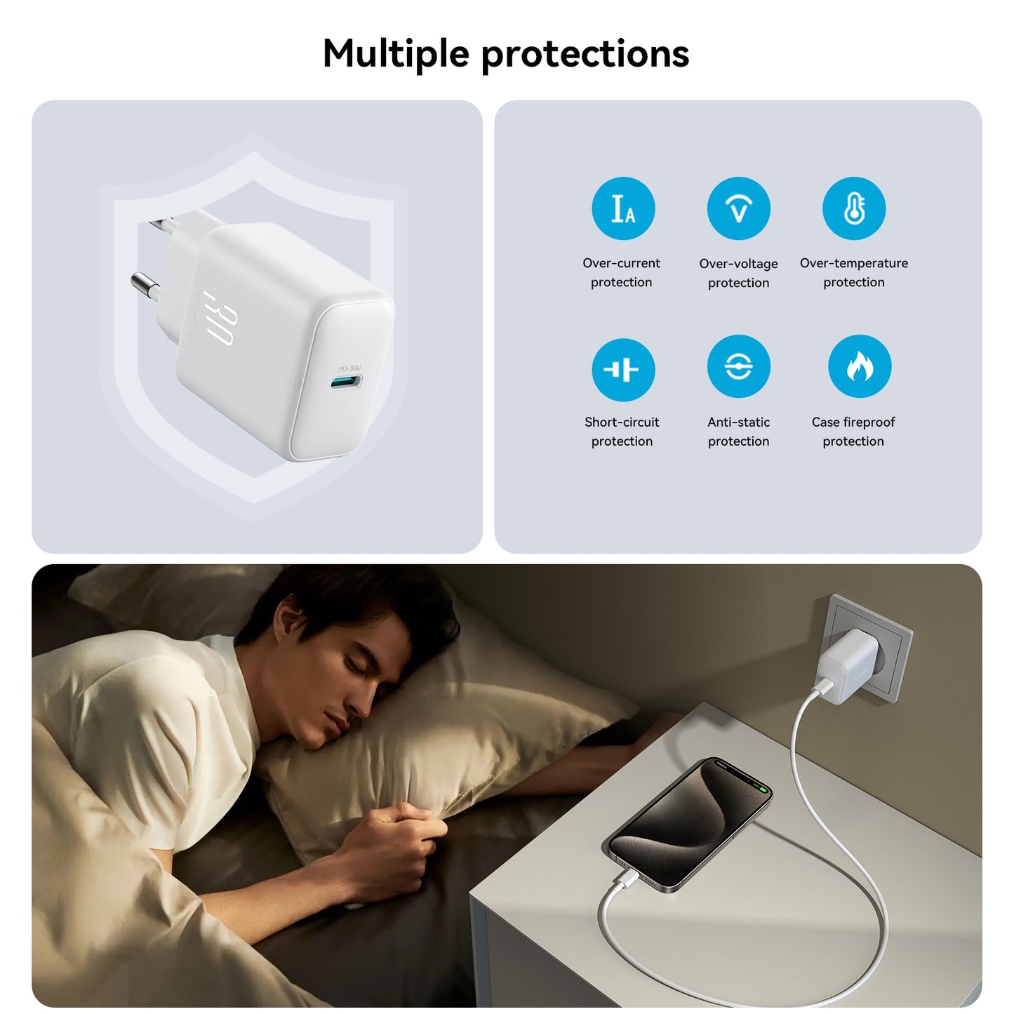 Nettlader med USB-C-kabel Joyroom JR-TCF24, 30W, 3A, 1 x USB-C, Hvit