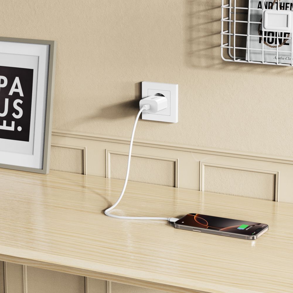 Nettlader med USB-C-kabel Tech-Protect NC20W, 20W, 3A, 1 x USB-C, Hvit