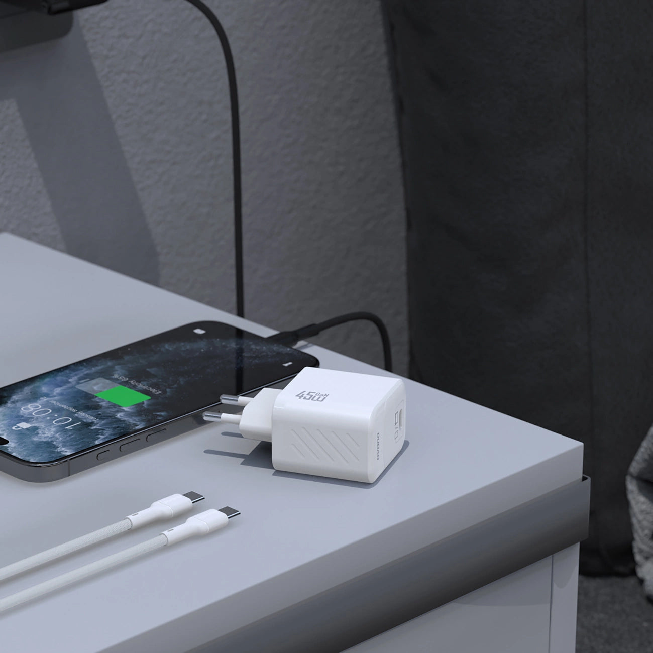 Nettlader med USB-C-kabel Dudao A28C, 45W, 3A, 1 x USB-C, Hvit