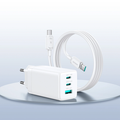Nettlader med USB-C-kabel Joyroom JR-TG10, 65W, 3.25A, 1 x USB-A - 2 x USB-C, Hvit