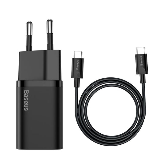 Baseus Super Si USB-C-kabel nettverkslader med USB-C-kabel, 25 W, 3 A, 1 x USB-C, svart TZCCCSUP-L01