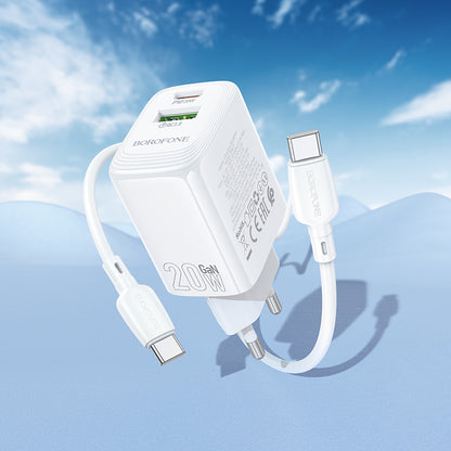Nettlader med USB-C-kabel Borofone BN27 Fuente, 20W, 3A, 1 x USB-A - 1 x USB-C, Hvit