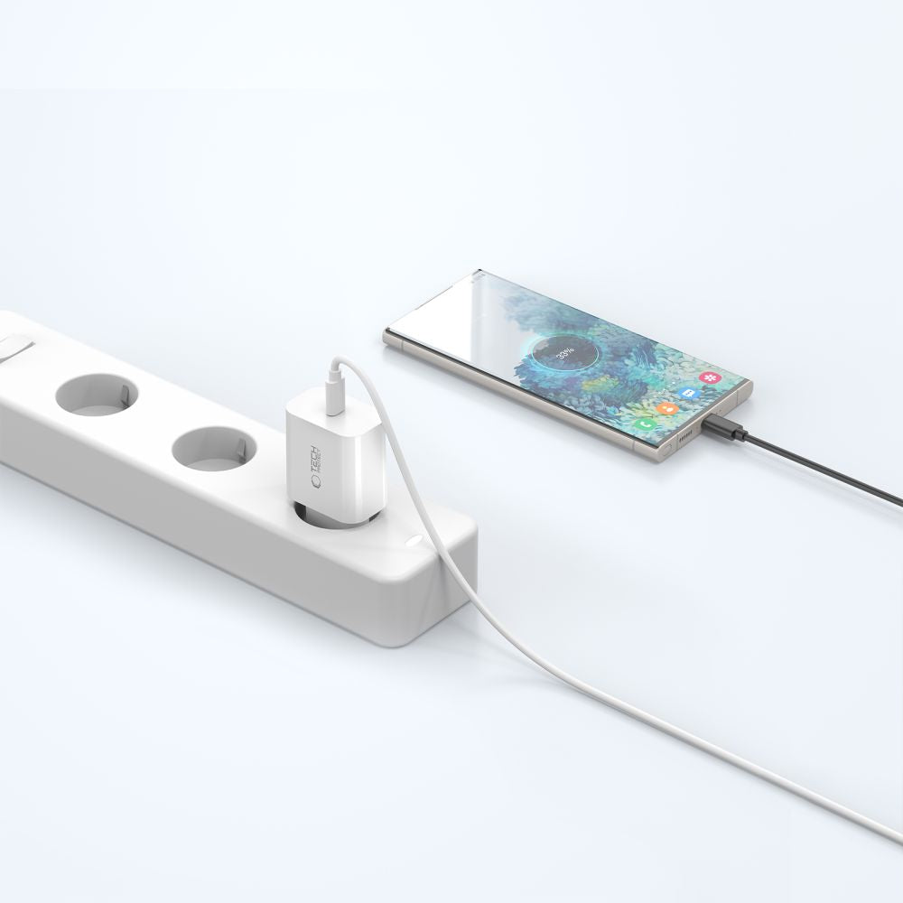 Nettlader med USB-C-kabel Tech-Protect NC20W, 20W, 3A, 1 x USB-C, Hvit