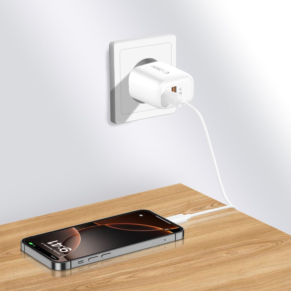 Nettlader med USB-C-kabel Tech-Protect NCA20, 20W, 3A, 1 x USB-A - 1 x USB-C, Hvit