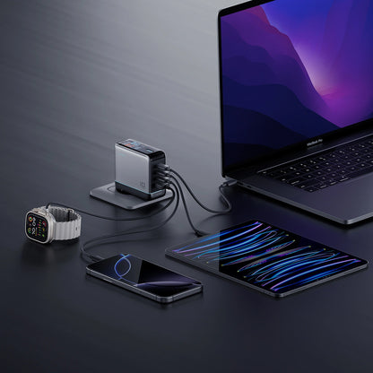 Nettlader med USB-C-kabel Cuktech AD1204U Display, 120W, 6A, 1 x USB-A - 2 x USB-C, Sølv