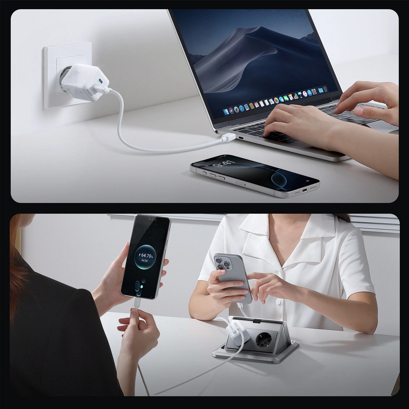 Nettlader med USB-C-kabel Joyroom JR-TCL05, 45W, 3A, 2 x USB-C, Hvit