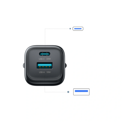 Nettlader med USB-C-kabel Joyroom JR-TG7, 33W, 3A, 1 x USB-A - 1 x USB-C, Svart