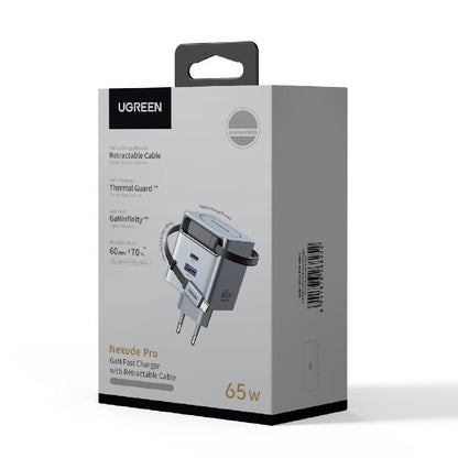 Nettlader med USB-C-kabel UGREEN X615, 65W, 3A, 1 x USB-A - 1 x USB-C, Grå
