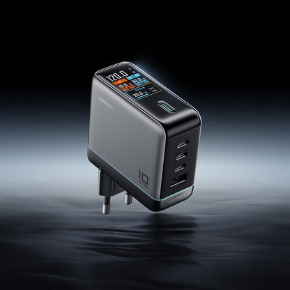 Nettlader med USB-C-kabel Cuktech AD1204U Display, 120W, 6A, 1 x USB-A - 2 x USB-C, Sølv