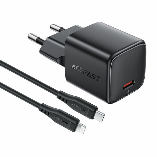 Nettlader med Lightning-kabel Acefast A118, 30W, 3A, 1 x USB-C, svart