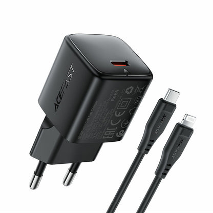 Nettlader med Lightning-kabel Acefast A118, 30W, 3A, 1 x USB-C, svart