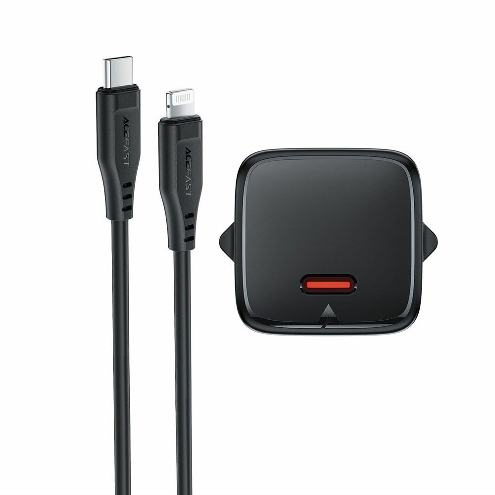 Nettlader med Lightning-kabel Acefast A118, 30W, 3A, 1 x USB-C, svart