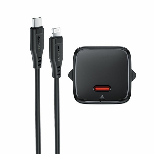 Nettlader med Lightning-kabel Acefast A118, 30W, 3A, 1 x USB-C, svart