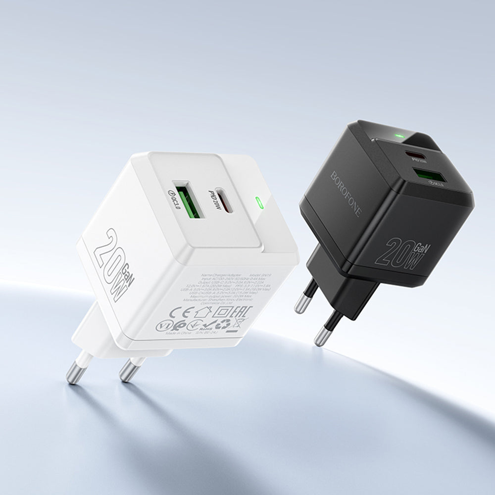 Nettlader med Lightning-kabel Borofone BN19 Intenso, 20W, 3A, 1 x USB-A - 1 x USB-C, Hvit