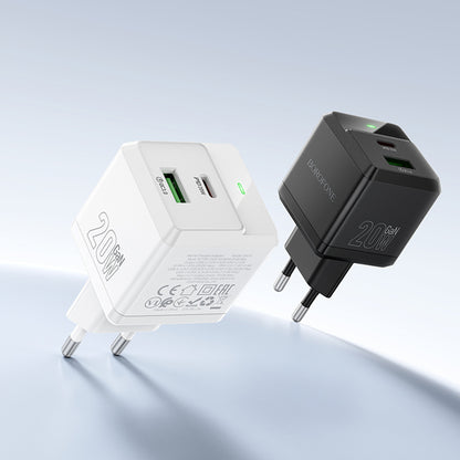Nettlader med Lightning-kabel Borofone BN19 Intenso, 20W, 3A, 1 x USB-A - 1 x USB-C, Hvit