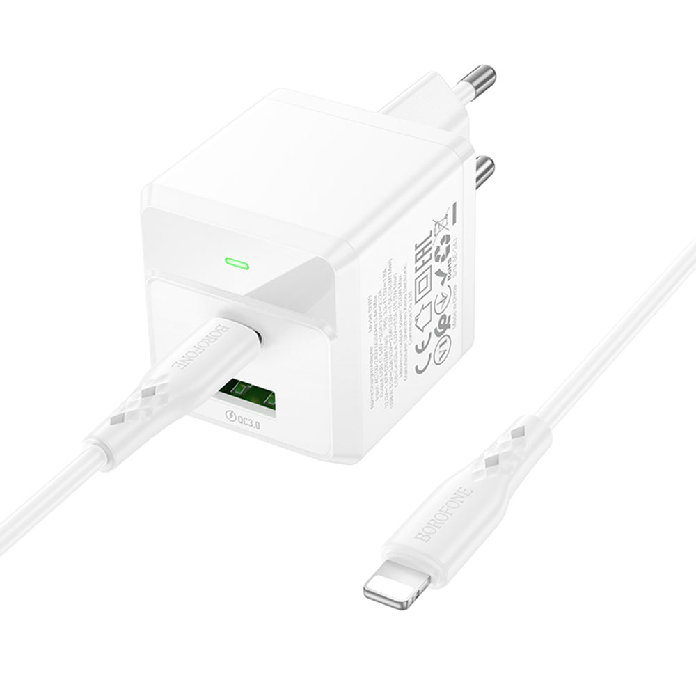 Nettlader med Lightning-kabel Borofone BN19 Intenso, 20W, 3A, 1 x USB-A - 1 x USB-C, Hvit
