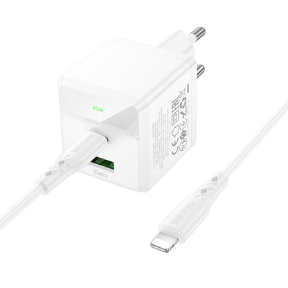 Nettlader med Lightning-kabel Borofone BN19 Intenso, 20W, 3A, 1 x USB-A - 1 x USB-C, Hvit