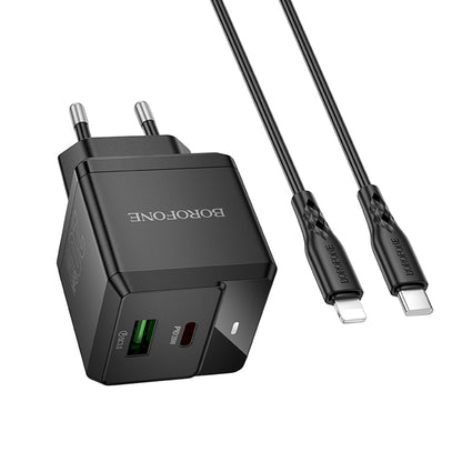Nettlader med Lightning-kabel Borofone BN19 Intenso, 20W, 3A, 1 x USB-A - 1 x USB-C, Svart