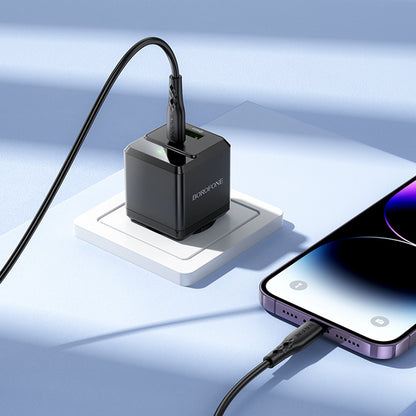 Nettlader med Lightning-kabel Borofone BN19 Intenso, 20W, 3A, 1 x USB-A - 1 x USB-C, Svart