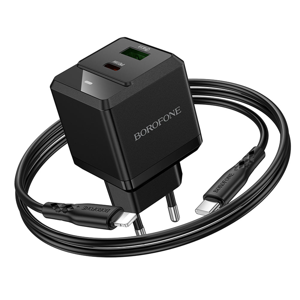 Nettlader med Lightning-kabel Borofone BN19 Intenso, 20W, 3A, 1 x USB-A - 1 x USB-C, Svart