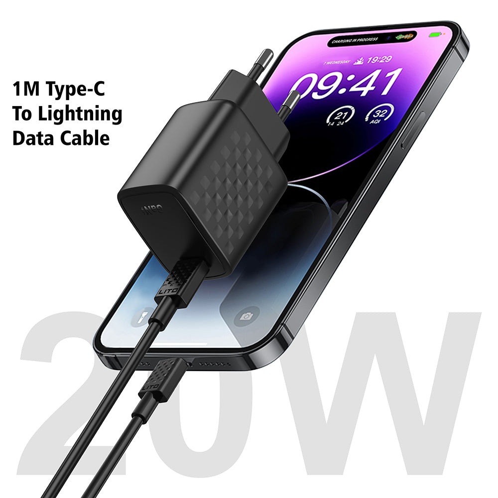 Nettlader med Lightning-kabel Lito LC13L, 20W, 3A, 1 x USB-C, Svart