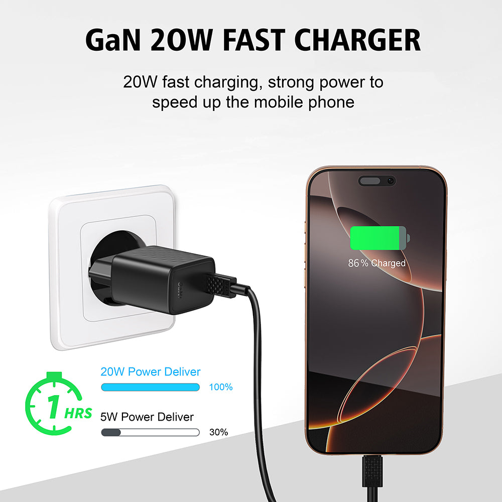 Nettlader med Lightning-kabel Lito LC13L, 20W, 3A, 1 x USB-C, Svart