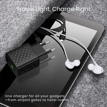 Nettlader med Lightning-kabel Lito LC15L, 20W, 3A, 1 x USB-A - 1 x USB-C, Svart