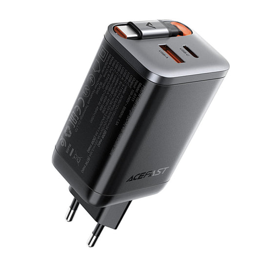 Nettlader med USB-C-kabel Acefast A111, 67W, 3A, 1 x USB-A - 1 x USB-C, Svart