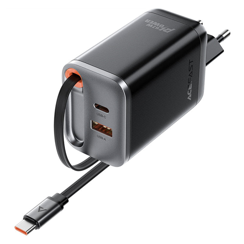 Nettlader med USB-C-kabel Acefast A111, 67W, 3A, 1 x USB-A - 1 x USB-C, Svart