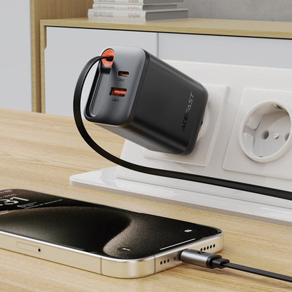 Nettlader med USB-C-kabel Acefast A111, 67W, 3A, 1 x USB-A - 1 x USB-C, Svart