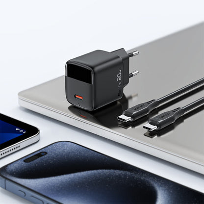 Nettlader med USB-C-kabel Acefast A113 Display, 20W, 3A, 1 x USB-C, Svart