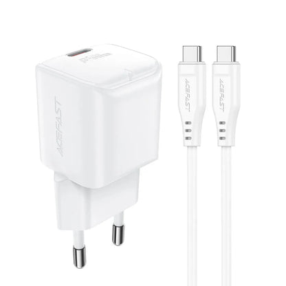 Nettlader med USB-C-kabel Acefast A77, 30W, 3A, 1 x USB-C, Hvit