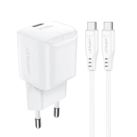 Nettlader med USB-C-kabel Acefast A77, 30W, 3A, 1 x USB-C, Hvit