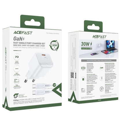 Nettlader med USB-C-kabel Acefast A77, 30W, 3A, 1 x USB-C, Hvit