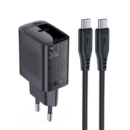Nettlader med USB-C-kabel Acefast A82, 20W, 3A, 1 x USB-C, Svart