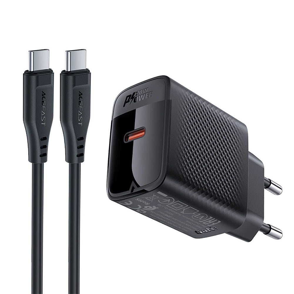 Nettlader med USB-C-kabel Acefast A82, 20W, 3A, 1 x USB-C, Svart