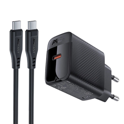 Nettlader med USB-C-kabel Acefast A82, 20W, 3A, 1 x USB-C, Svart