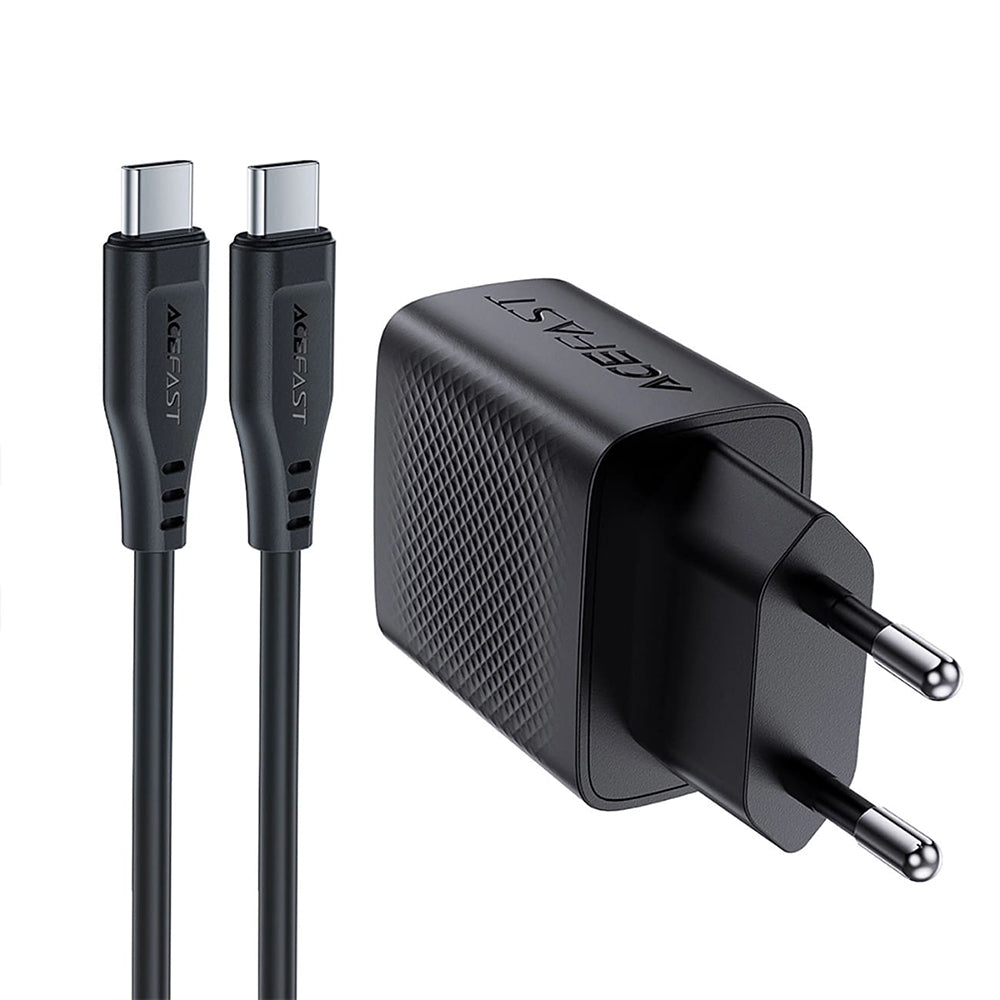 Nettlader med USB-C-kabel Acefast A82, 20W, 3A, 1 x USB-C, Svart