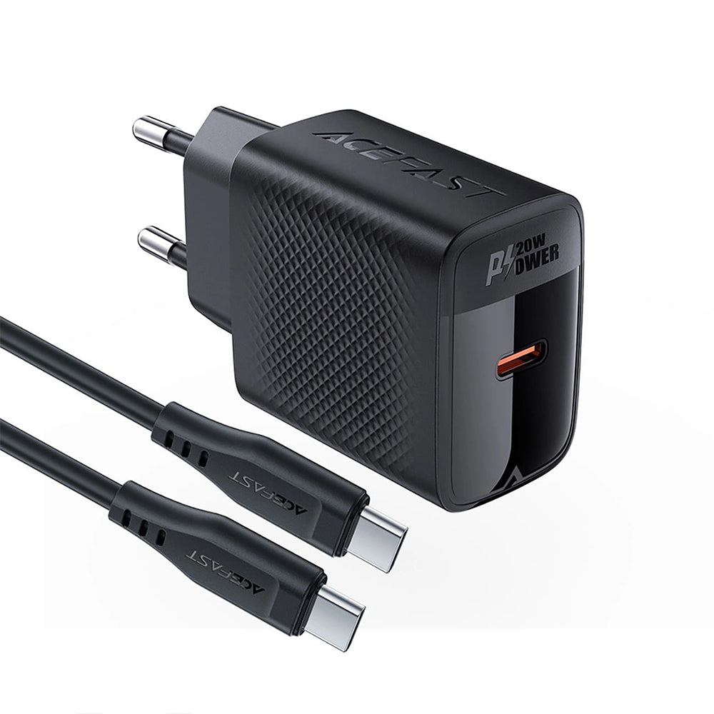 Nettlader med USB-C-kabel Acefast A82, 20W, 3A, 1 x USB-C, Svart