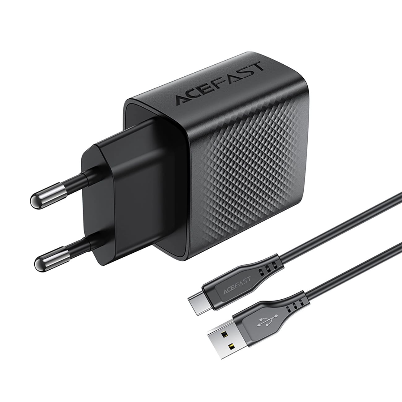 Nettlader med USB-C-kabel Acefast A90, 18W, 3A, 1 x USB-A, Svart