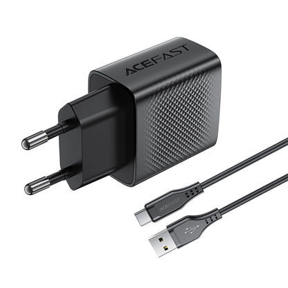 Nettlader med USB-C-kabel Acefast A90, 18W, 3A, 1 x USB-A, Svart