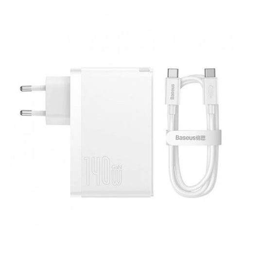 Nettlader med USB-C-kabel Baseus GaN5 Pro, 140W, 5A, 1 x USB-A - 2 x USB-C, Hvit CCGP100202