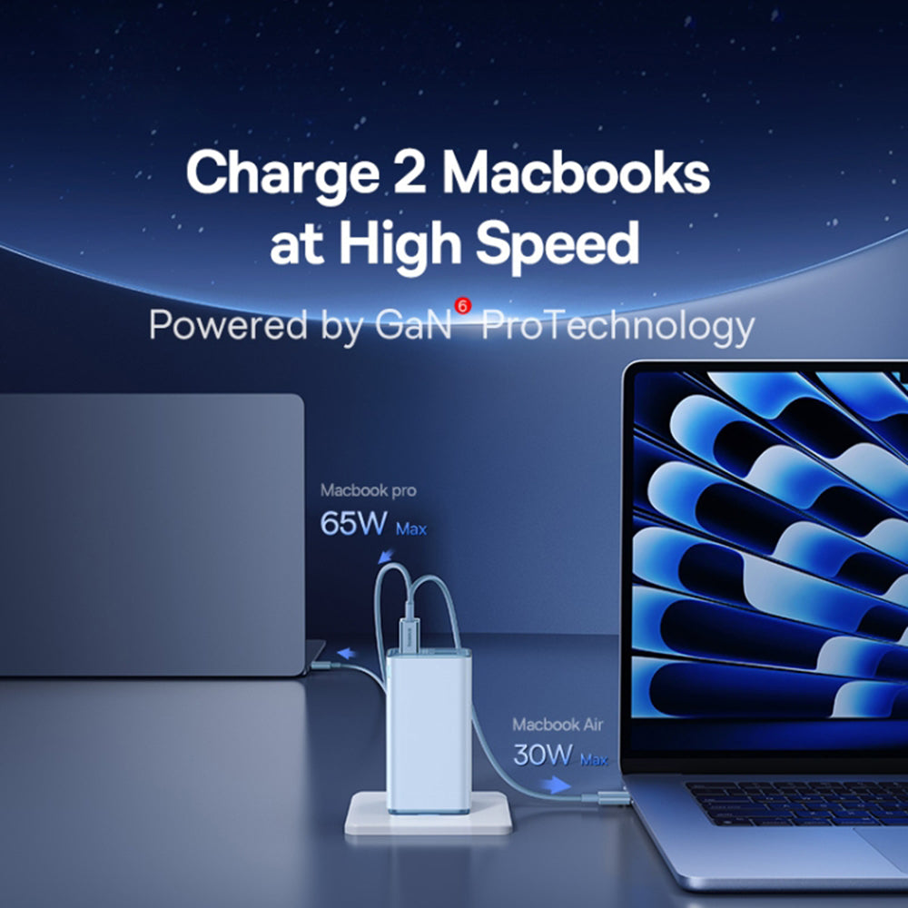Nettlader med USB-C-kabel Baseus GaN6 Pro, 100W, 3.25A, 2 x USB-A - 2 x USB-C, Blå P10162705312-00