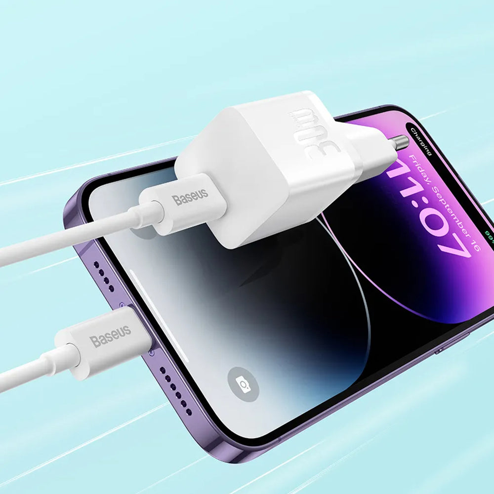 Nettlader med USB-C-kabel Baseus GaN Mini 1C, 30W, 3A, 1 x USB-C, Blå P10110902313-00