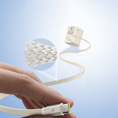 Nettlader med USB-C-kabel Baseus Travel EnerCore CG11, 70W, 2 x stikkontakt - 1 x USB-C - 2 x USB-A, hvit E0307E01