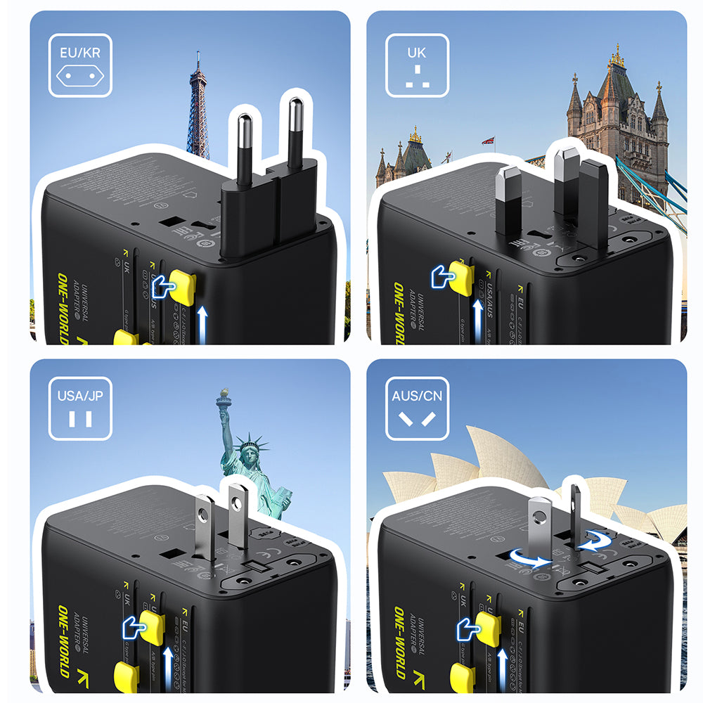 Nettlader med USB-C-kabel Baseus Travel PicoGo AG11, 45W, 2 x Stikkontakt - 1 x USB-C - 2 x USB-A, Svart E0307F00