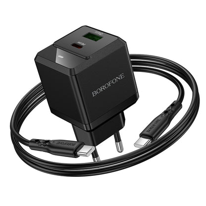 Nettlader med USB-C-kabel Borofone BN19 Intenso, 20W, 3A, 1 x USB-A - 1 x USB-C, Svart