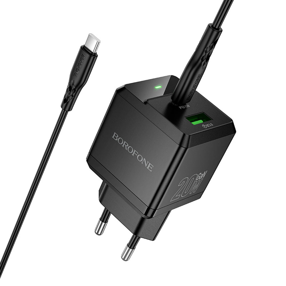 Nettlader med USB-C-kabel Borofone BN19 Intenso, 20W, 3A, 1 x USB-A - 1 x USB-C, Svart