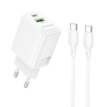 Nettlader med USB-C-kabel Borofone BN27 Fuente, 20W, 3A, 1 x USB-A - 1 x USB-C, Hvit
