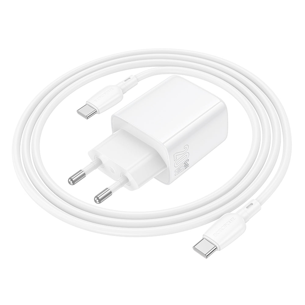 Nettlader med USB-C-kabel Borofone BN27 Fuente, 20W, 3A, 1 x USB-A - 1 x USB-C, Hvit